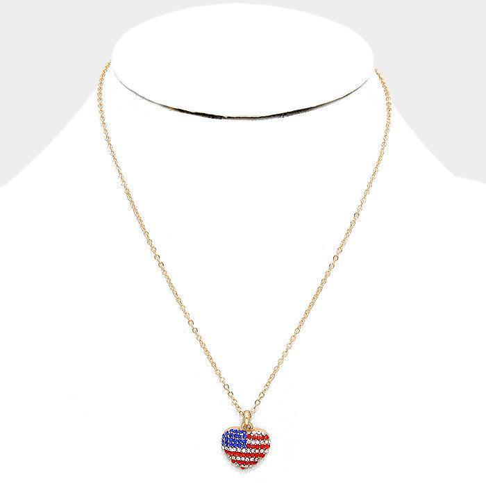 Gold Crystal pave American flag heart pendant necklace - Jewelry Store by Erik Rayo