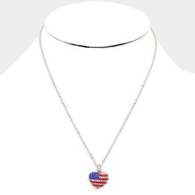 Load image into Gallery viewer, Clear Crystal pave American flag heart pendant necklace
