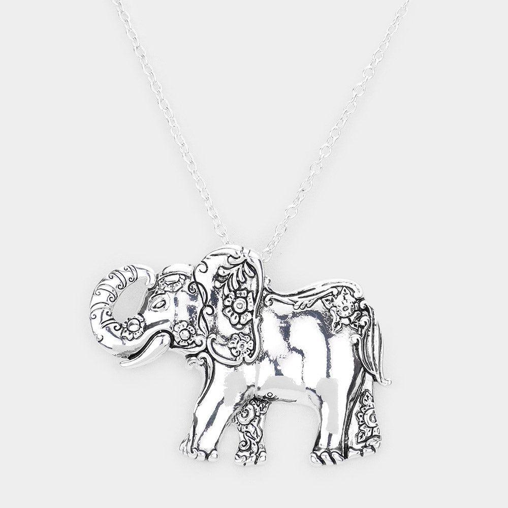 Silver Antique Metal Elephant Pendant Necklace - Jewelry Store by Erik Rayo