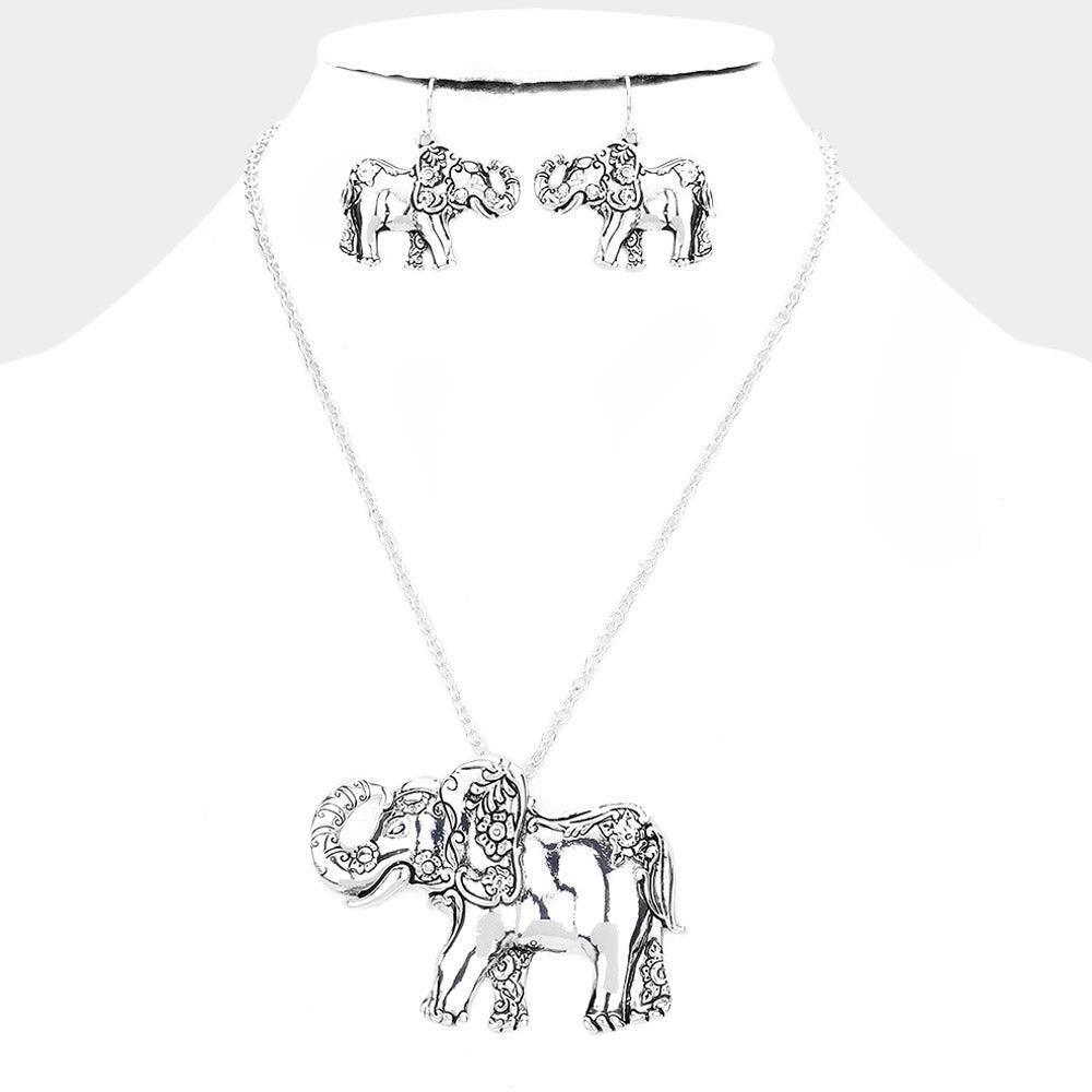 Silver Antique Metal Elephant Pendant Necklace - Jewelry Store by Erik Rayo