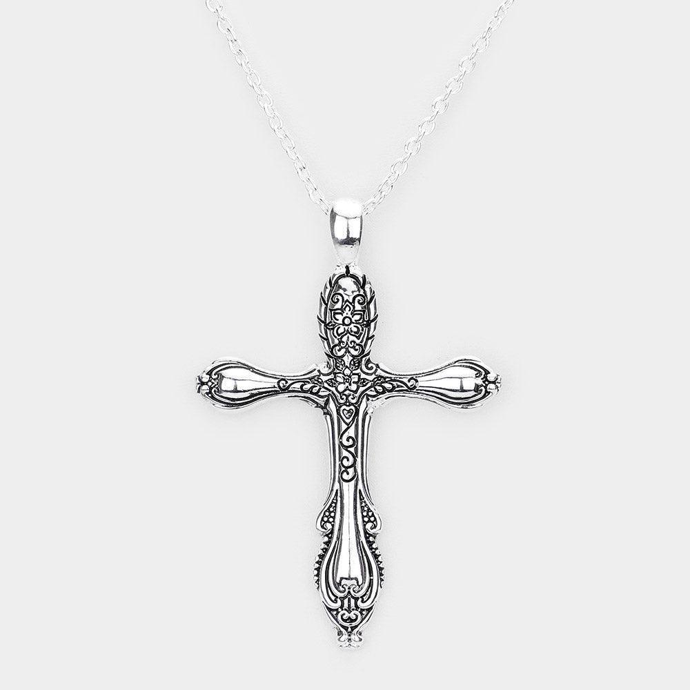 Silver Antique Metal Cross Pendant Necklace - Jewelry Store by Erik Rayo