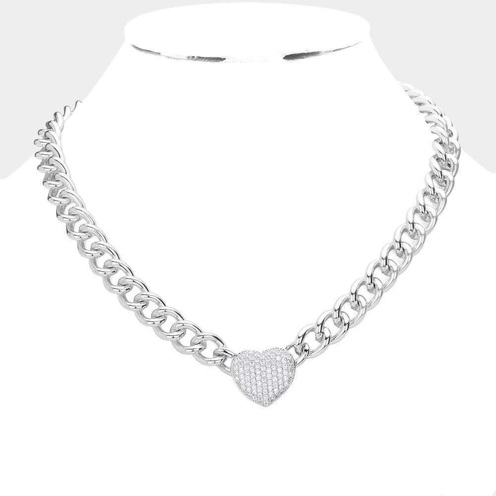CZ Stone Paved Heart Pendant Toggle Necklace - Jewelry Store by Erik Rayo