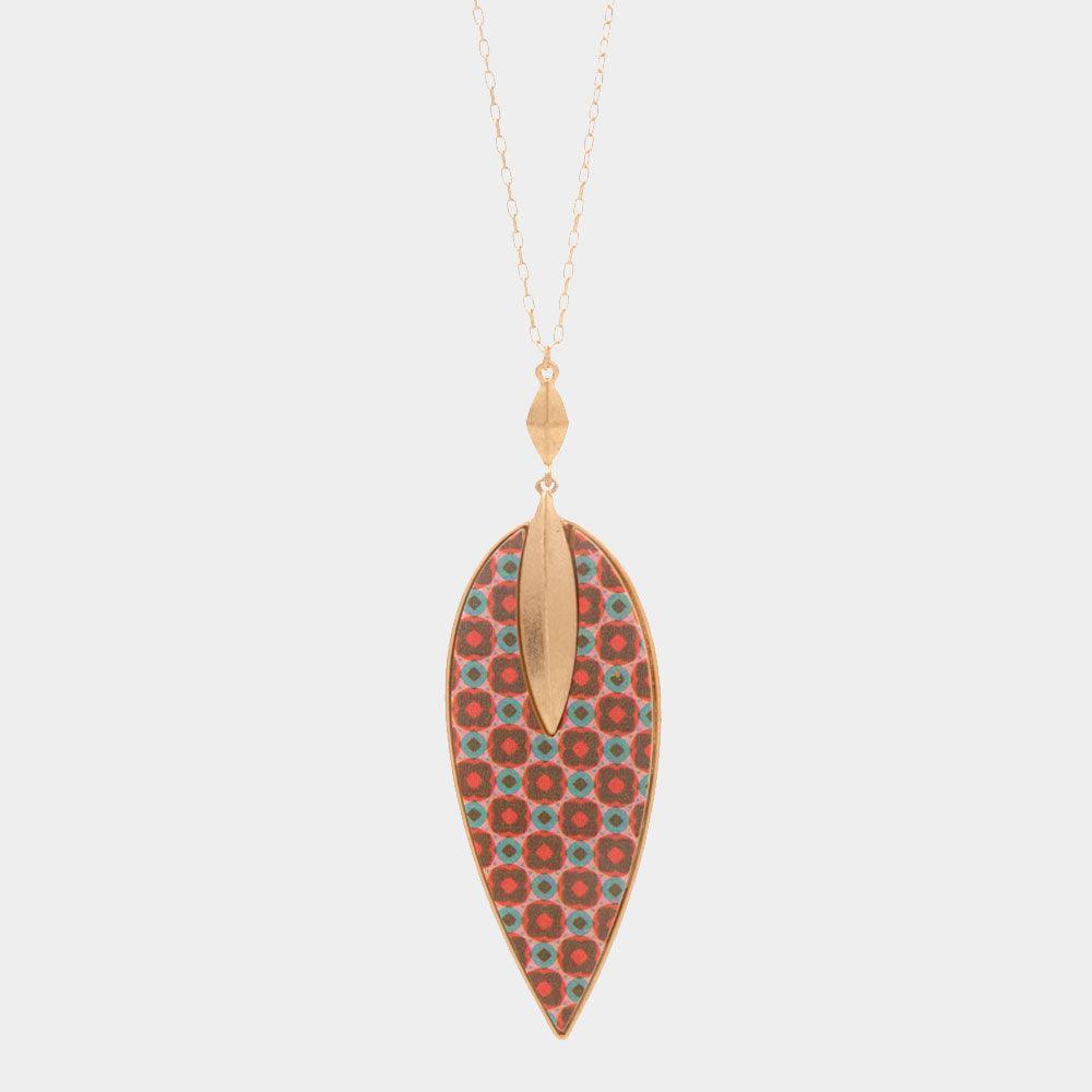 Patterned Wood Petal Pendant Long Necklace - Jewelry Store by Erik Rayo