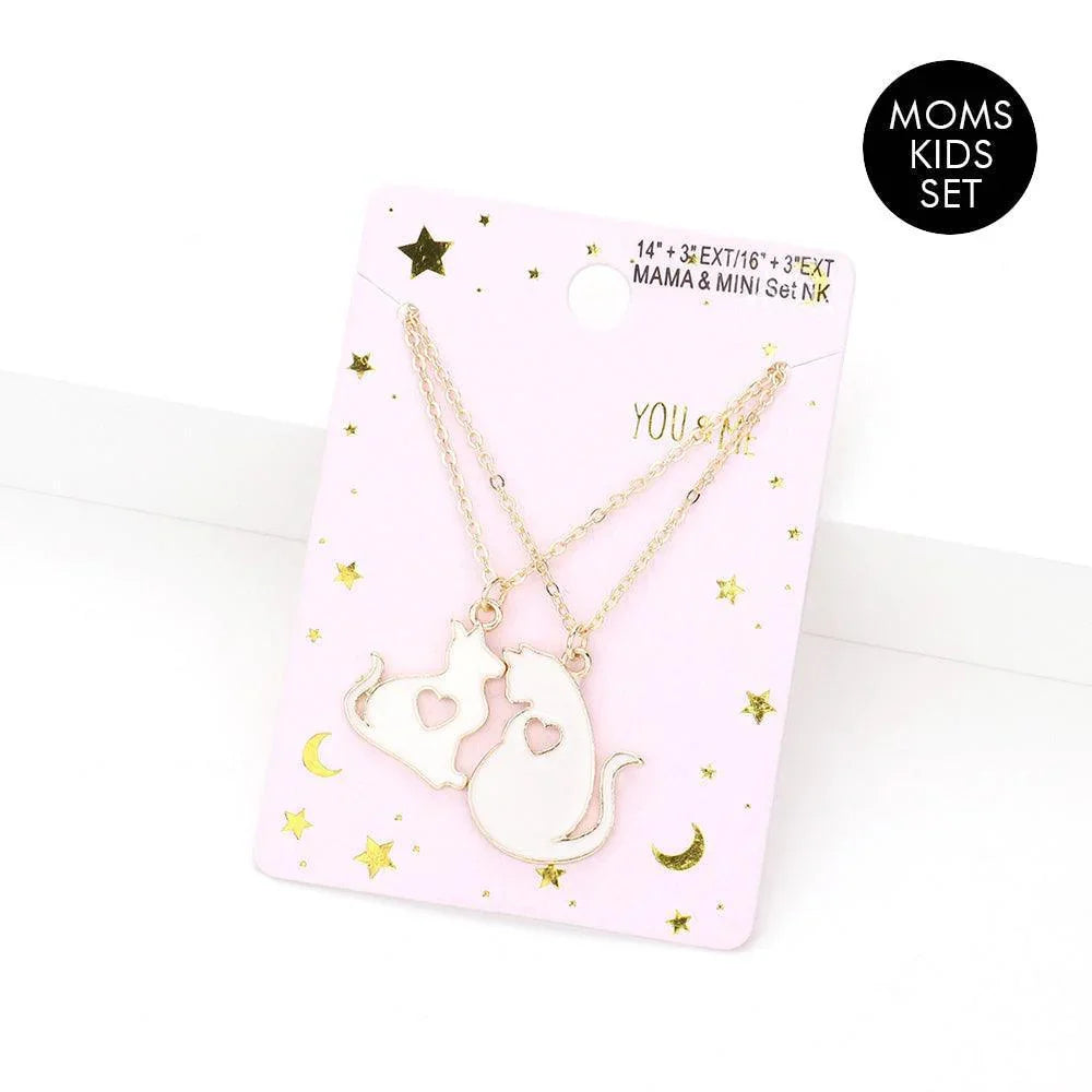 2PCS - Enamel Cats Pendant Moms and Kids Set Necklaces - Jewelry Store by Erik Rayo