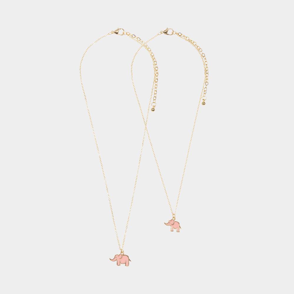 Pink 2PCS - Enamel Elephant Pendant Moms and Kids Set Necklaces - Jewelry Store by Erik Rayo