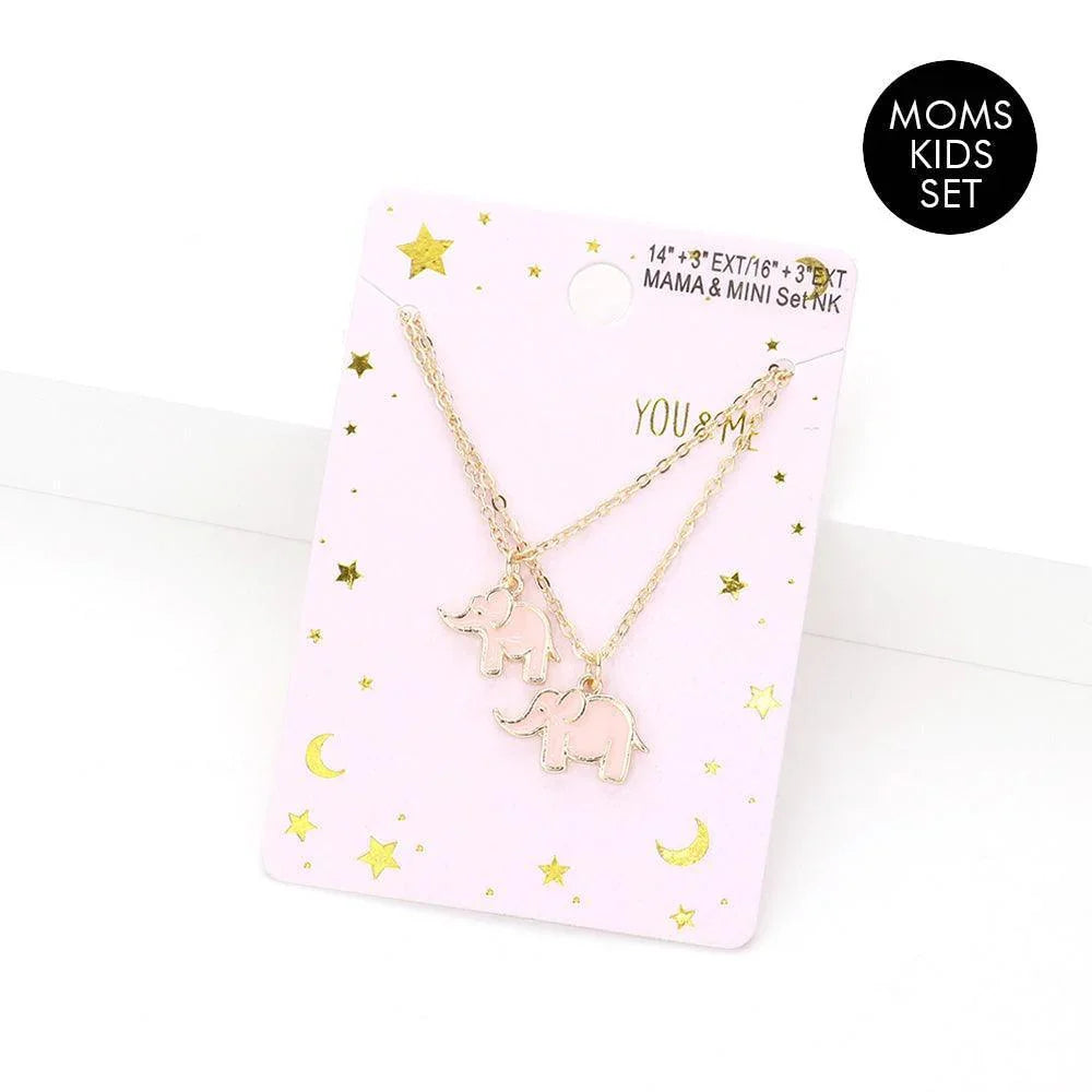 Pink 2PCS - Enamel Elephant Pendant Moms and Kids Set Necklaces - Jewelry Store by Erik Rayo