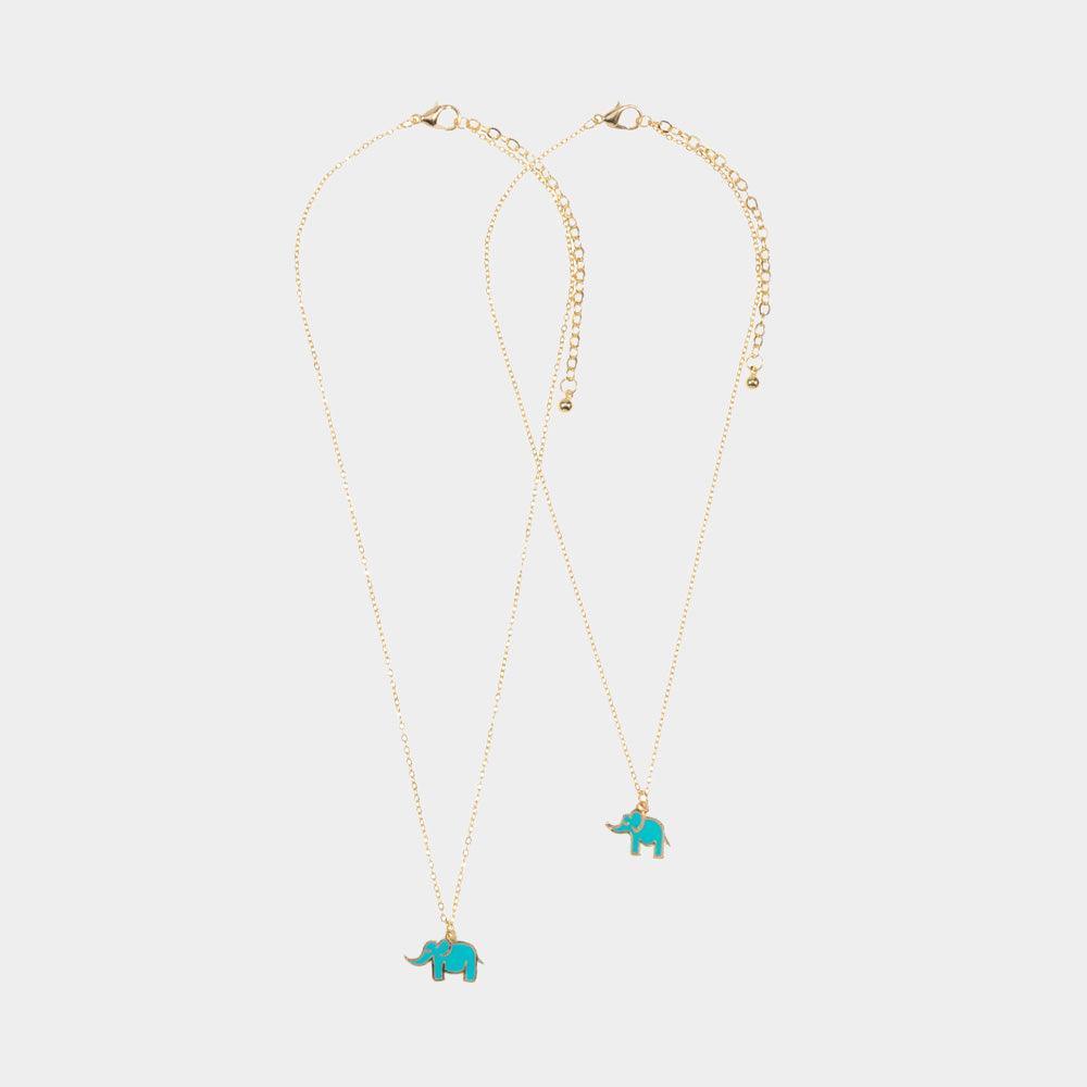 Turquoise 2PCS - Enamel Elephant Pendant Moms and Kids Set Necklaces - Jewelry Store by Erik Rayo