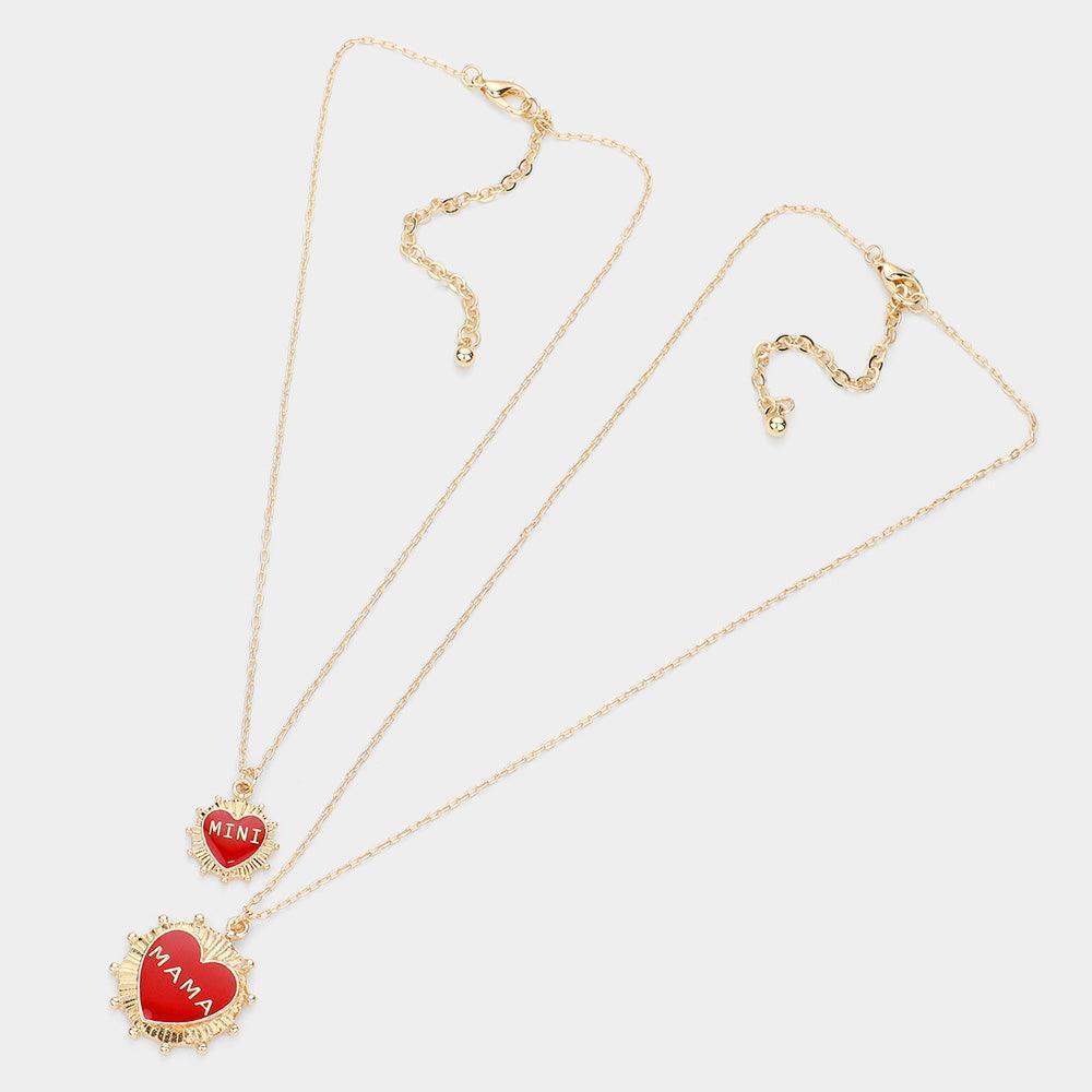 Red 2PCS - MAMA MINI Enamel Heart Pendant Moms and Kids Set Necklaces - Jewelry Store by Erik Rayo