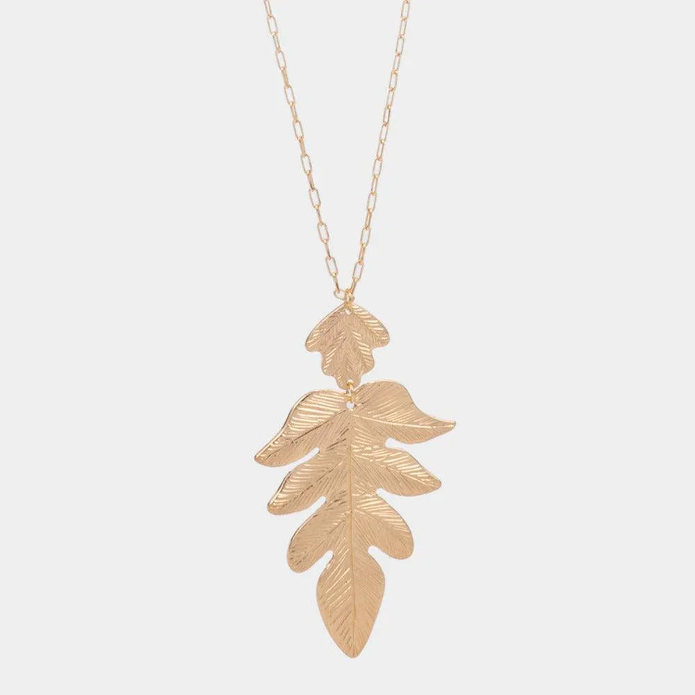 Gold Metal Leaf Pendant Long Necklace - Jewelry Store by Erik Rayo