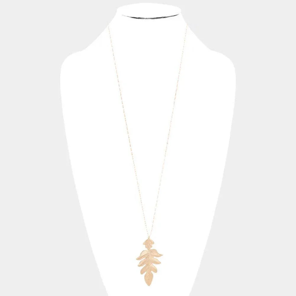 Gold Metal Leaf Pendant Long Necklace - Jewelry Store by Erik Rayo