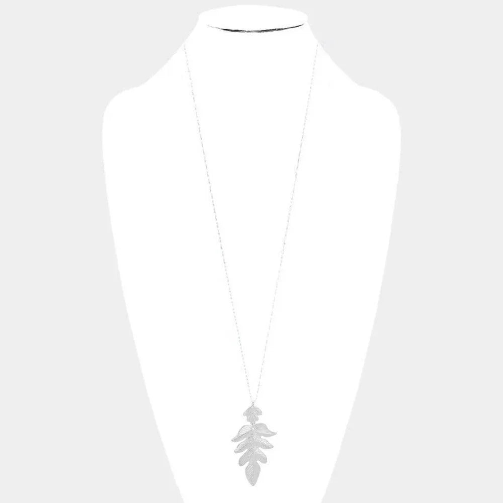 Silver Metal Leaf Pendant Long Necklace - Jewelry Store by Erik Rayo