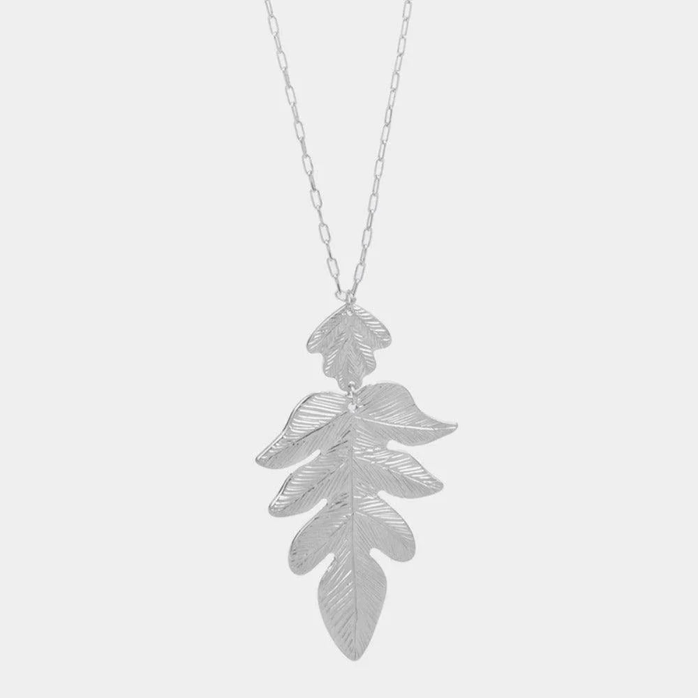 Silver Metal Leaf Pendant Long Necklace - Jewelry Store by Erik Rayo