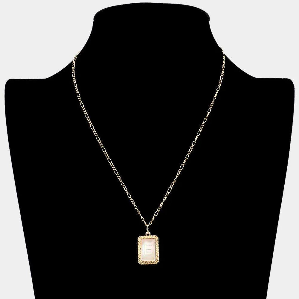 Letter E Monogram Genuine Shell Rectangle Pendant Necklace - Jewelry Store by Erik Rayo