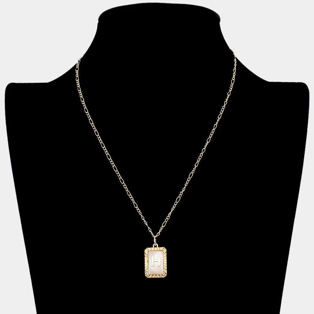 Letter H Monogram Genuine Shell Rectangle Pendant Necklace - Jewelry Store by Erik Rayo