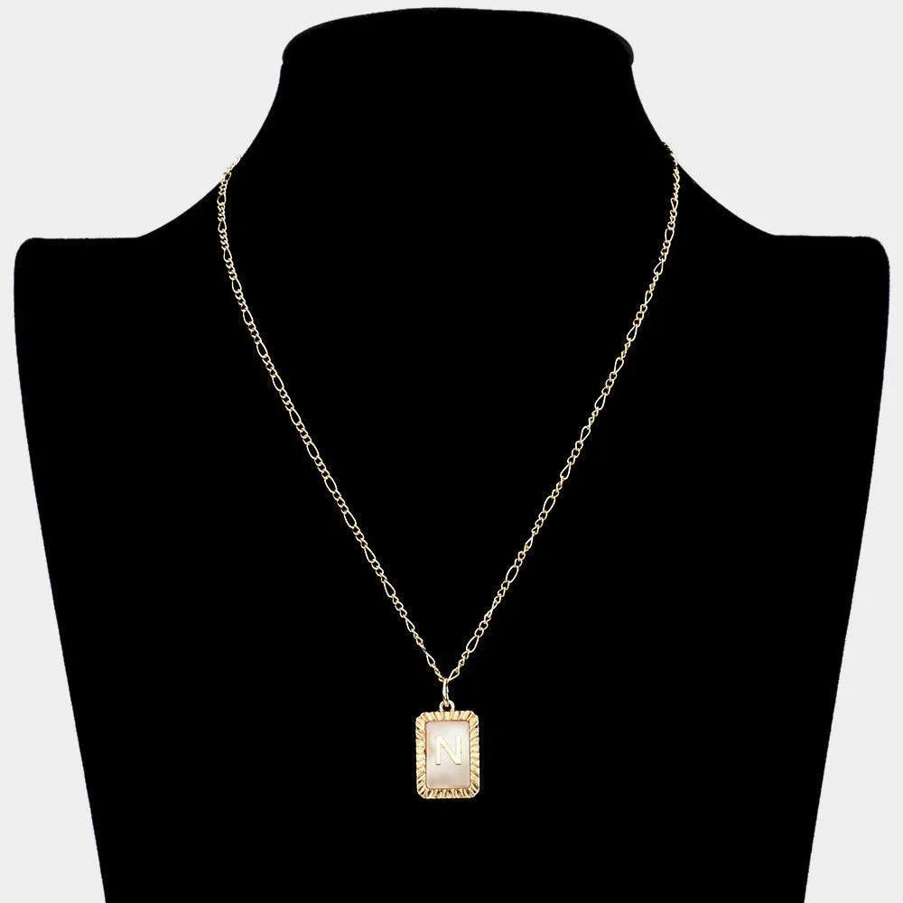 Letter N Monogram Genuine Shell Rectangle Pendant Necklace - Jewelry Store by Erik Rayo