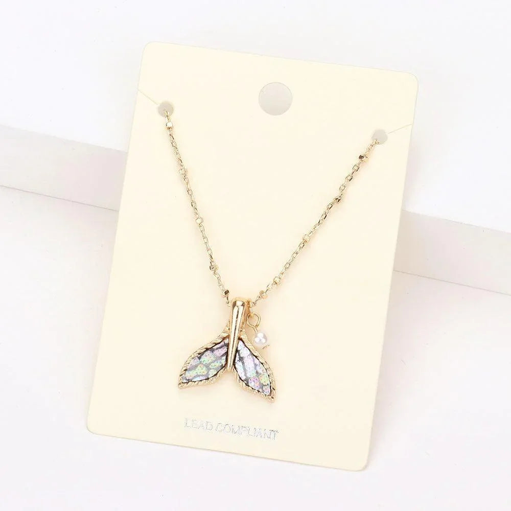 Gray Patterned Whale Tail Pearl Pendant Necklace - Jewelry Store by Erik Rayo
