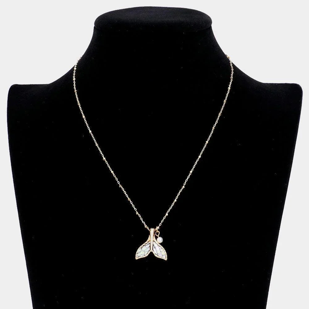 Gray Patterned Whale Tail Pearl Pendant Necklace - Jewelry Store by Erik Rayo