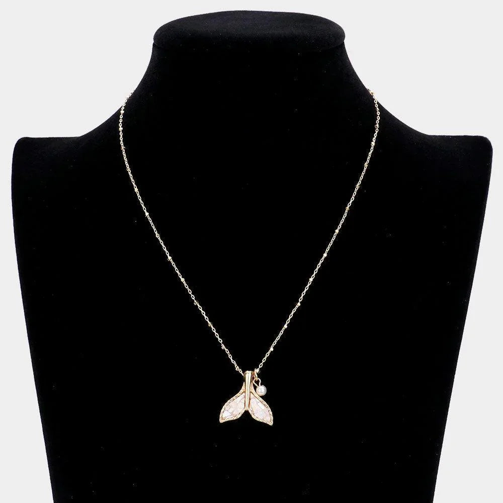 Ivory Patterned Whale Tail Pearl Pendant Necklace - Jewelry Store by Erik Rayo