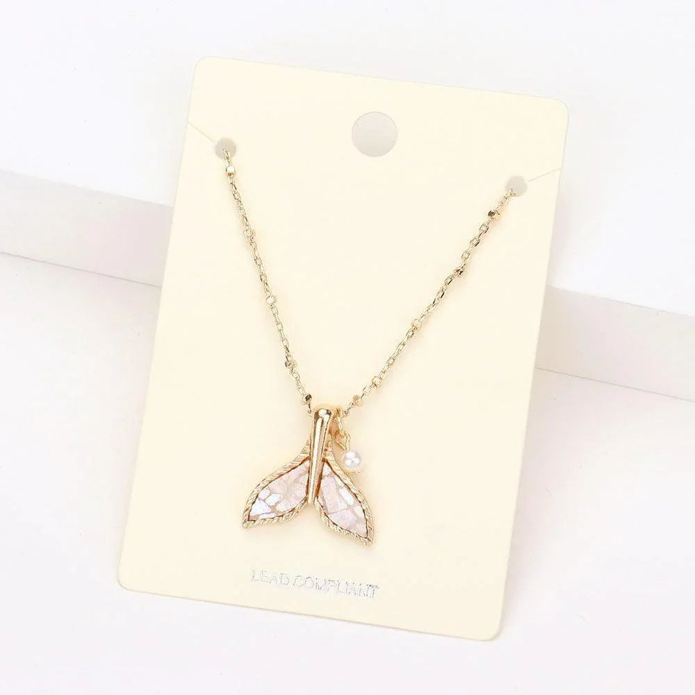 Ivory Patterned Whale Tail Pearl Pendant Necklace - Jewelry Store by Erik Rayo