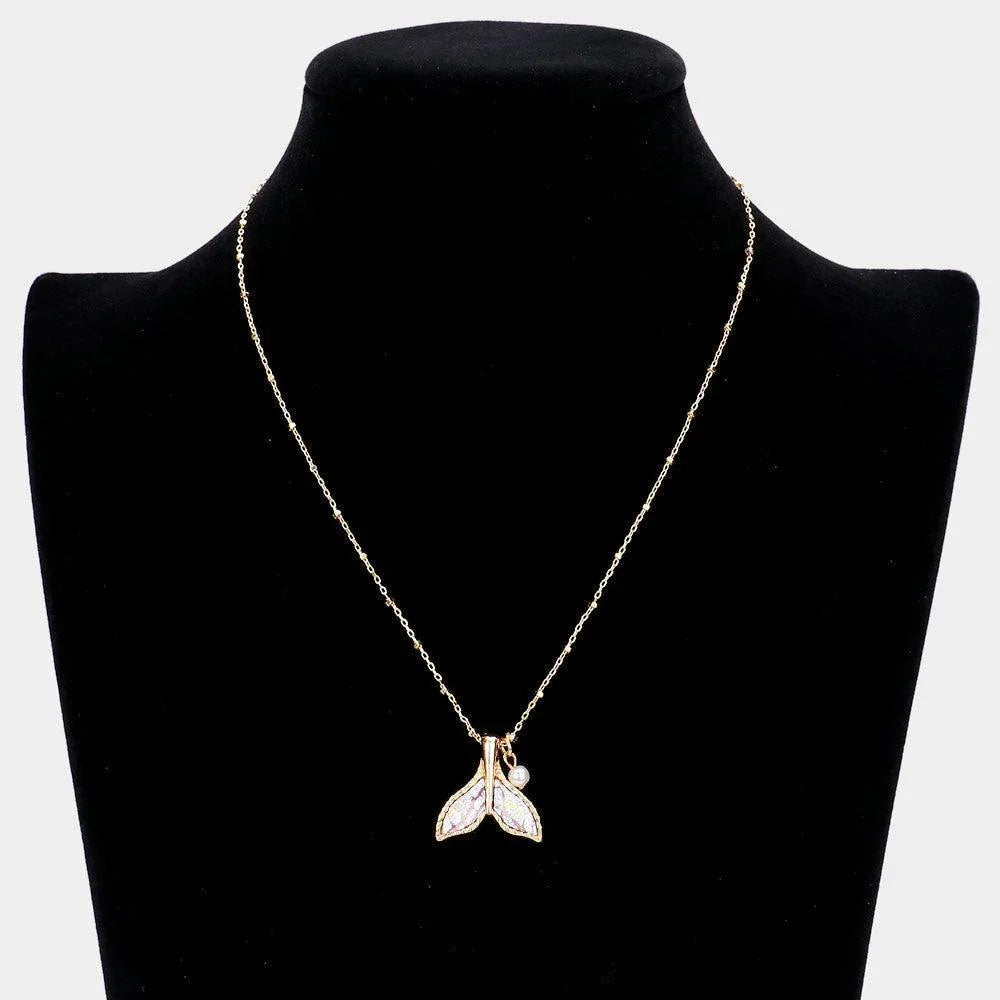 Pink Patterned Whale Tail Pearl Pendant Necklace - Jewelry Store by Erik Rayo