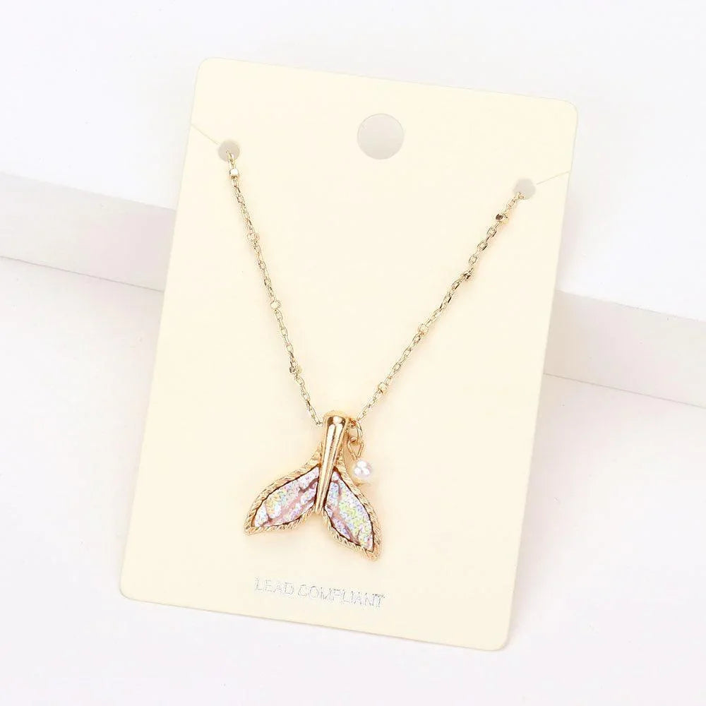 Pink Patterned Whale Tail Pearl Pendant Necklace - Jewelry Store by Erik Rayo