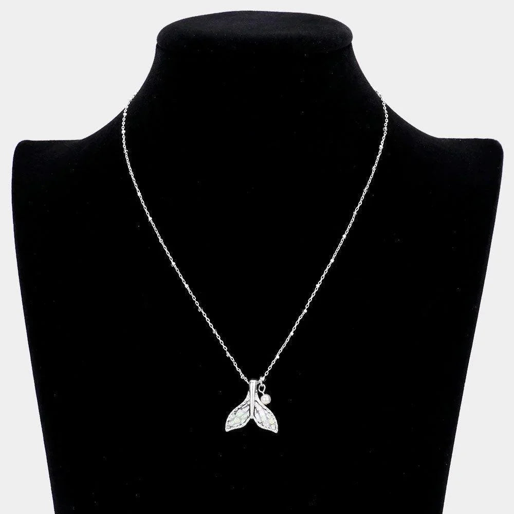 Silver Patterned Whale Tail Pearl Pendant Necklace - Jewelry Store by Erik Rayo