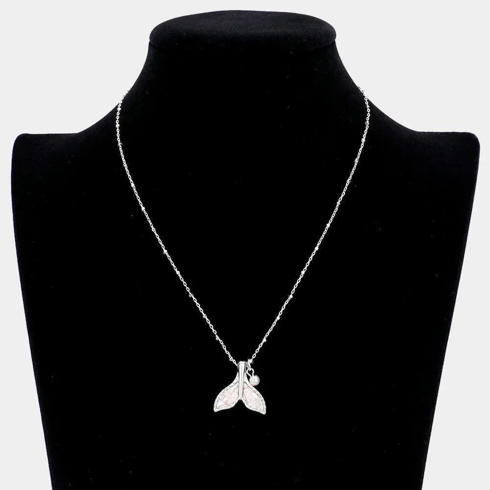 Ivory Patterned Whale Tail Pearl Pendant Necklace - Jewelry Store by Erik Rayo