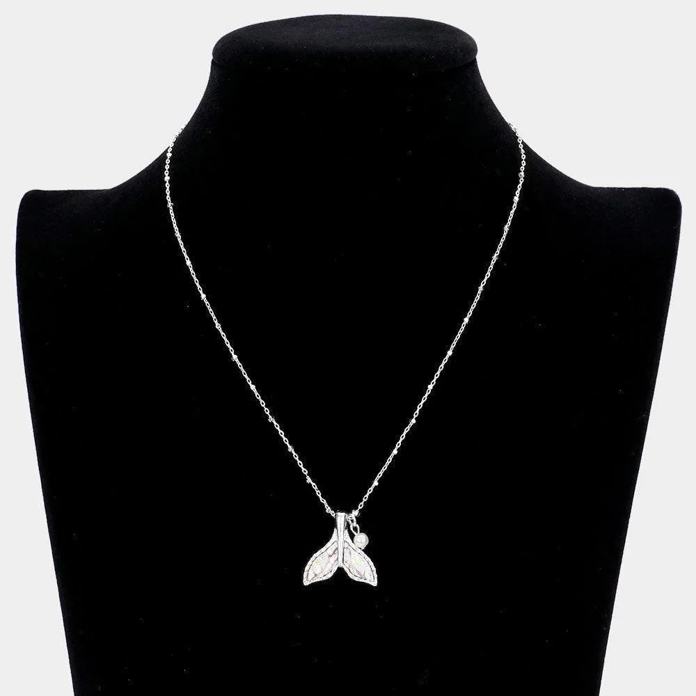 Pink Patterned Whale Tail Pearl Pendant Necklace - Jewelry Store by Erik Rayo