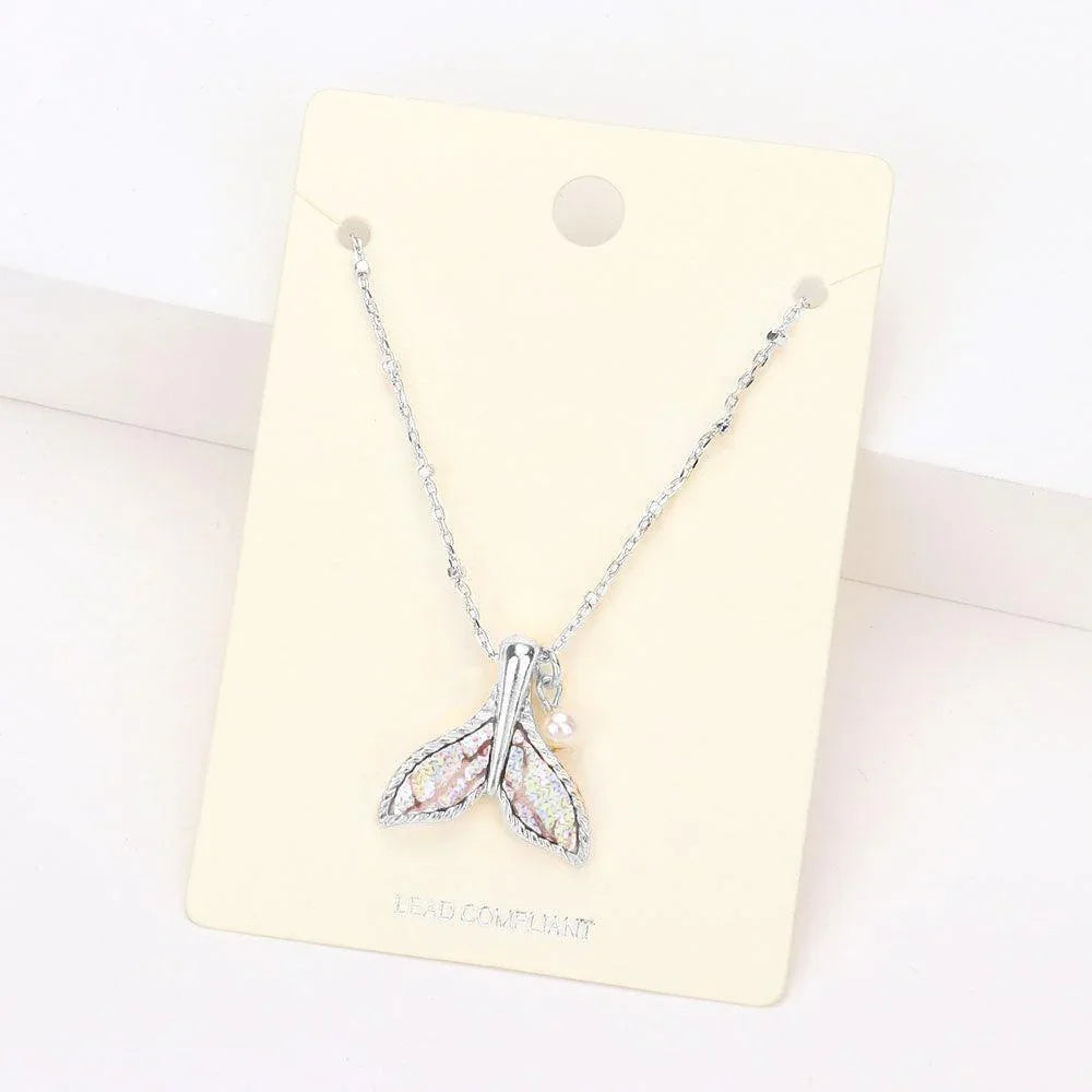 Pink Patterned Whale Tail Pearl Pendant Necklace - Jewelry Store by Erik Rayo