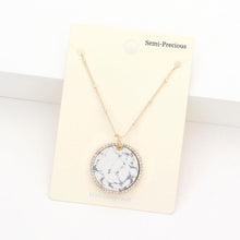 Load image into Gallery viewer, Rhinestone Trimmed Semi Precious Round Pendant Necklace
