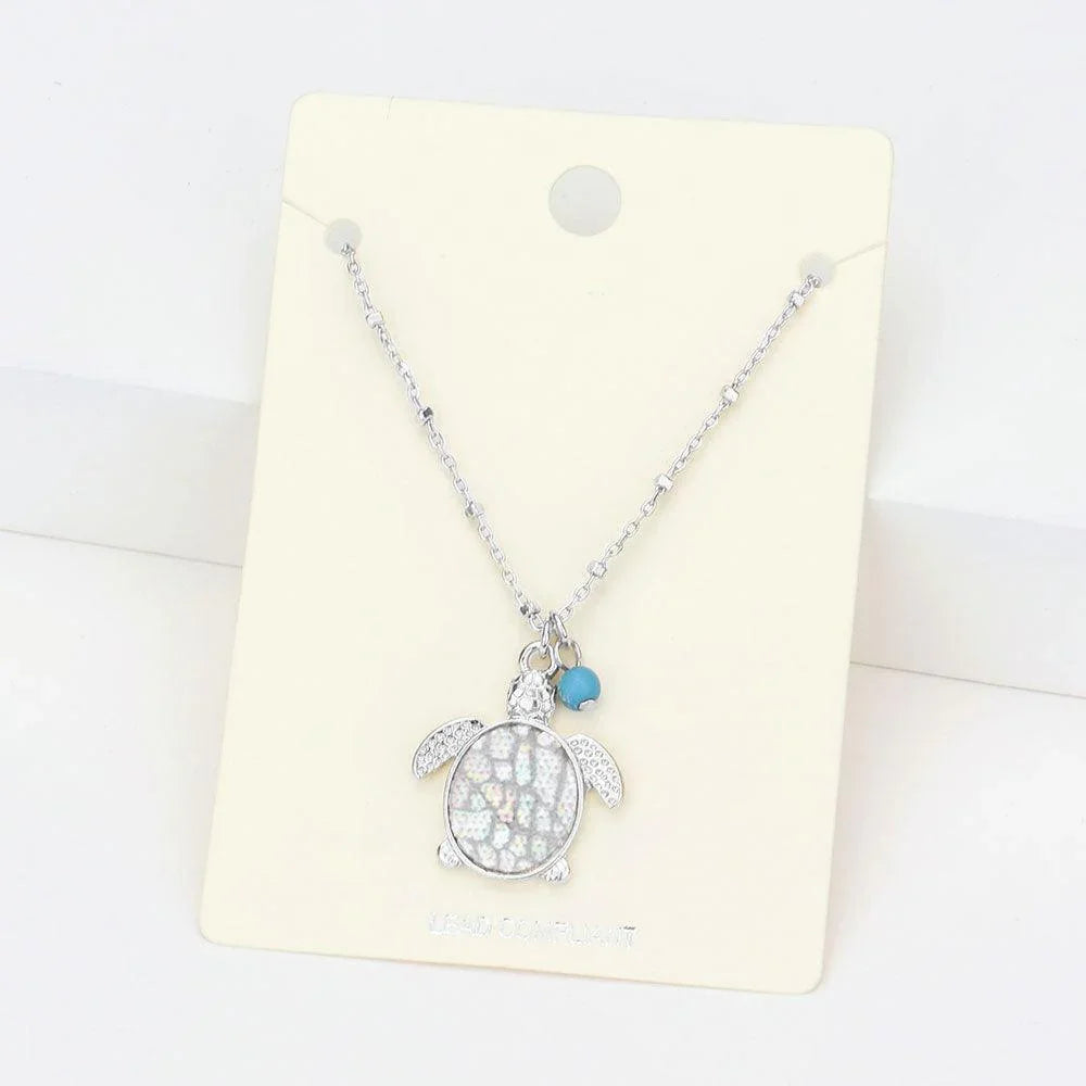 Gray Patterned Turtle Pendant Necklace - Jewelry Store by Erik Rayo