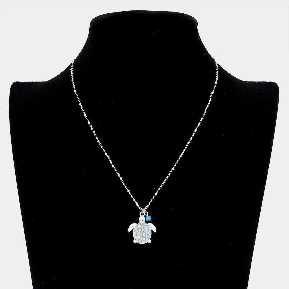 Gray Patterned Turtle Pendant Necklace - Jewelry Store by Erik Rayo