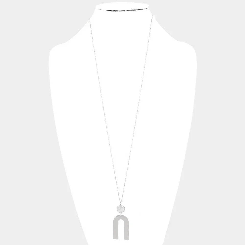 Silver Freshwater Pearl Metal Arch Link Pendant Long Necklace - Jewelry Store by Erik Rayo