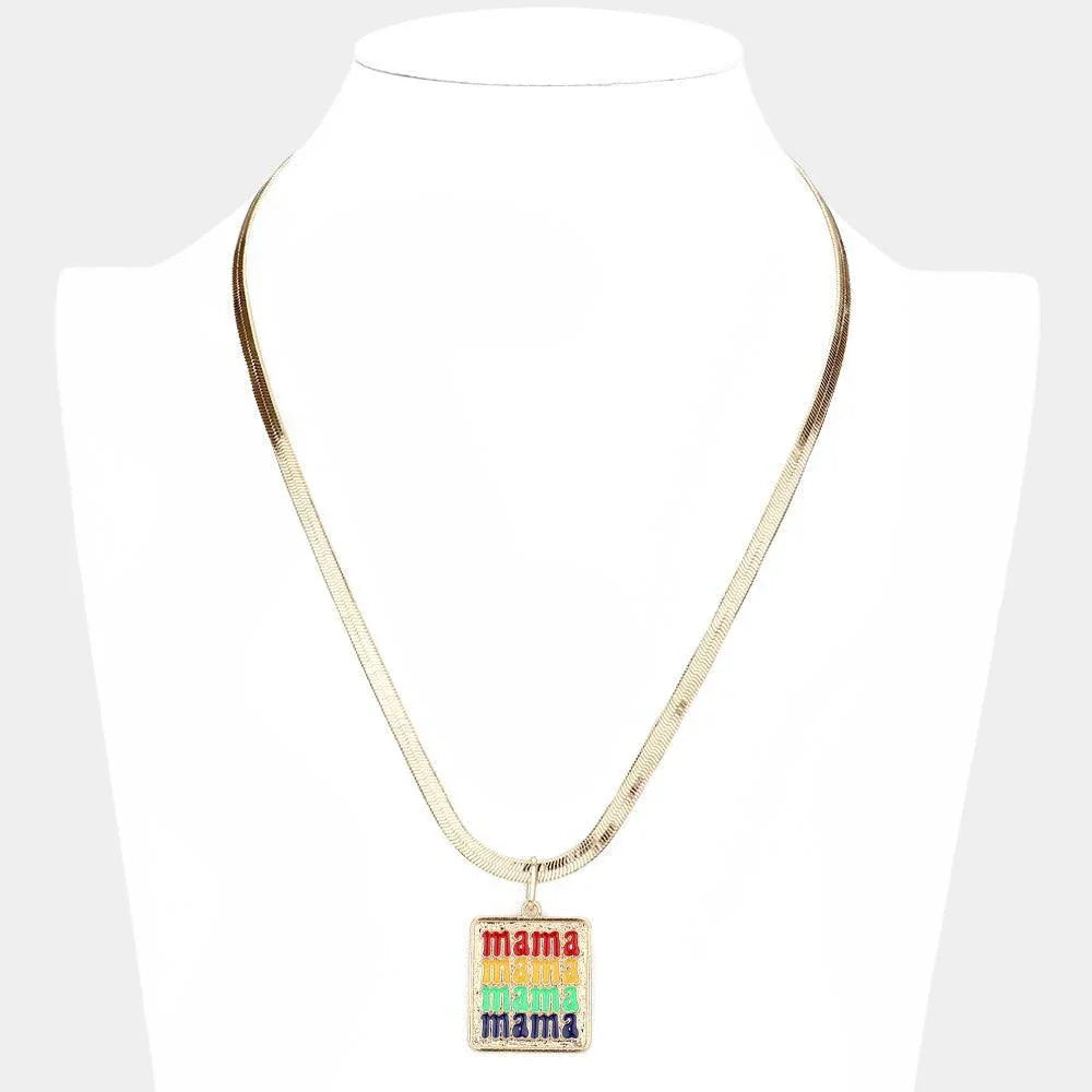 mama Message Metal Rectangle Pendant Necklace - Jewelry Store by Erik Rayo