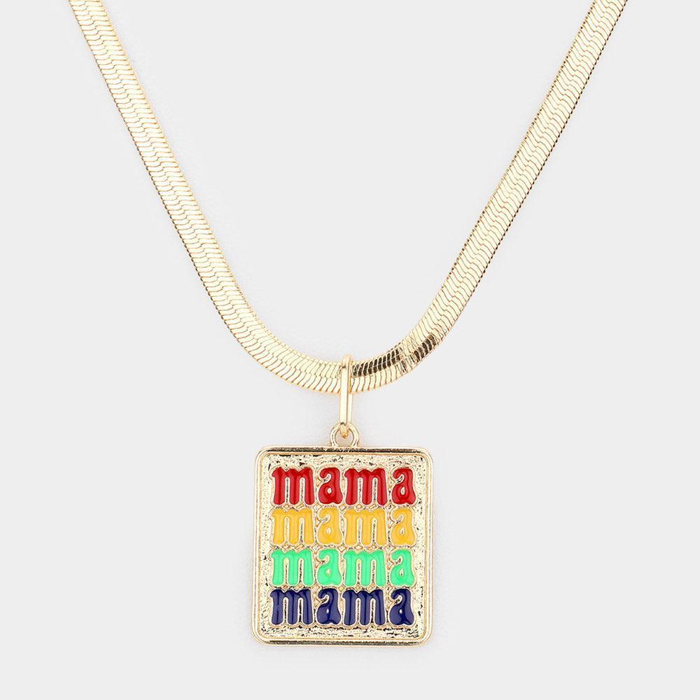mama Message Metal Rectangle Pendant Necklace - Jewelry Store by Erik Rayo