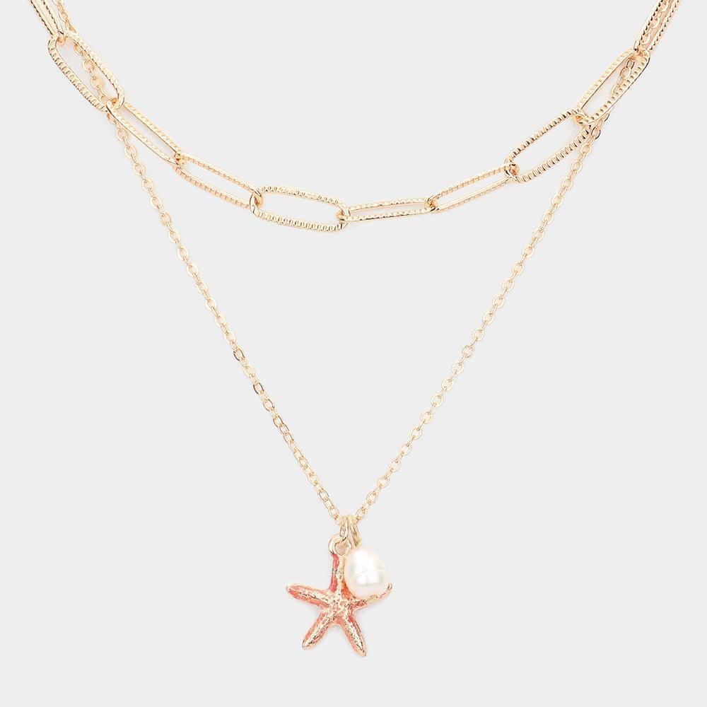 Starfish Freshwater Pearl Pendant Double Layered Necklace - Jewelry Store by Erik Rayo