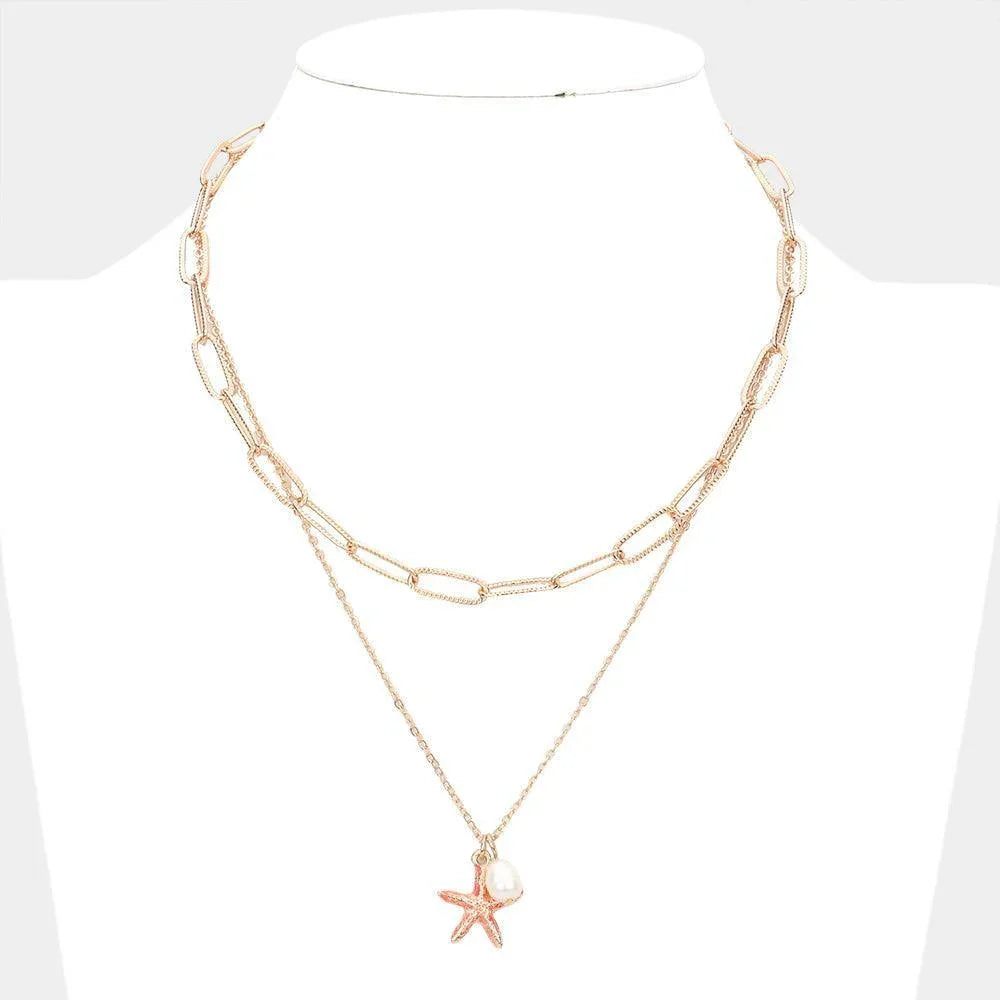 Starfish Freshwater Pearl Pendant Double Layered Necklace - Jewelry Store by Erik Rayo