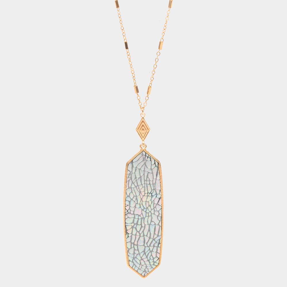 Gray Patterned Hexagon Pendant Long Necklace - Jewelry Store by Erik Rayo