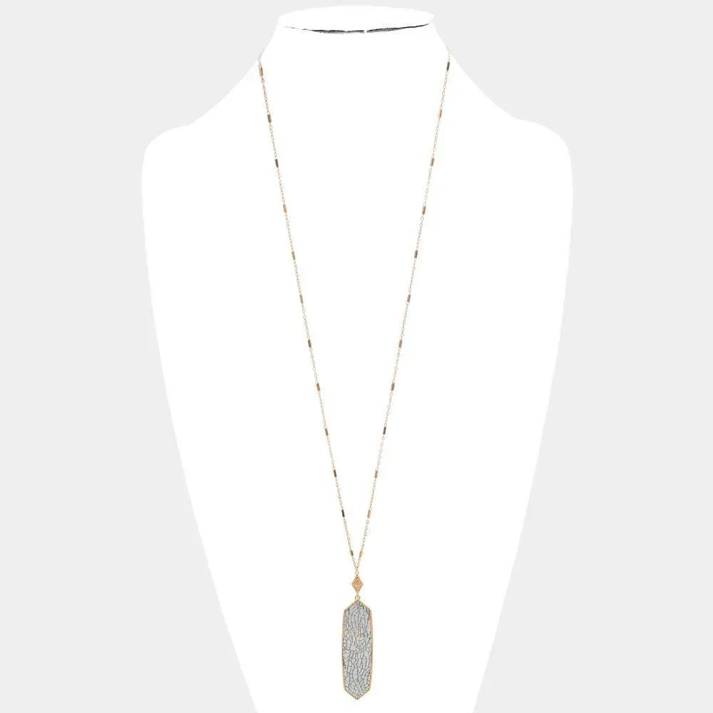 Gray Patterned Hexagon Pendant Long Necklace - Jewelry Store by Erik Rayo