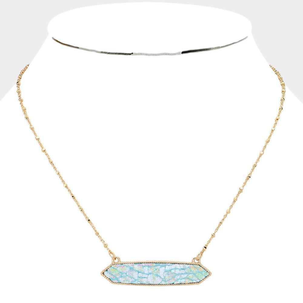 Blue Patterned Hexagon Pendant Necklace - Jewelry Store by Erik Rayo