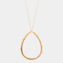 Load image into Gallery viewer, Wood Trimmed Open Teardrop Pendant Long Necklace
