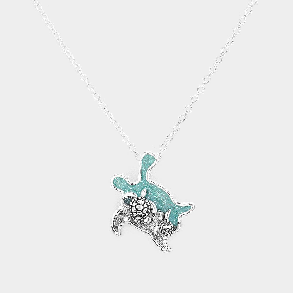 Turquoise Glittered Turtle Pendant Necklace - Jewelry Store by Erik Rayo