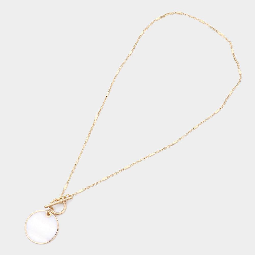 Mother of Pearl Round Pendant Toggle Long Necklace - Jewelry Store by Erik Rayo
