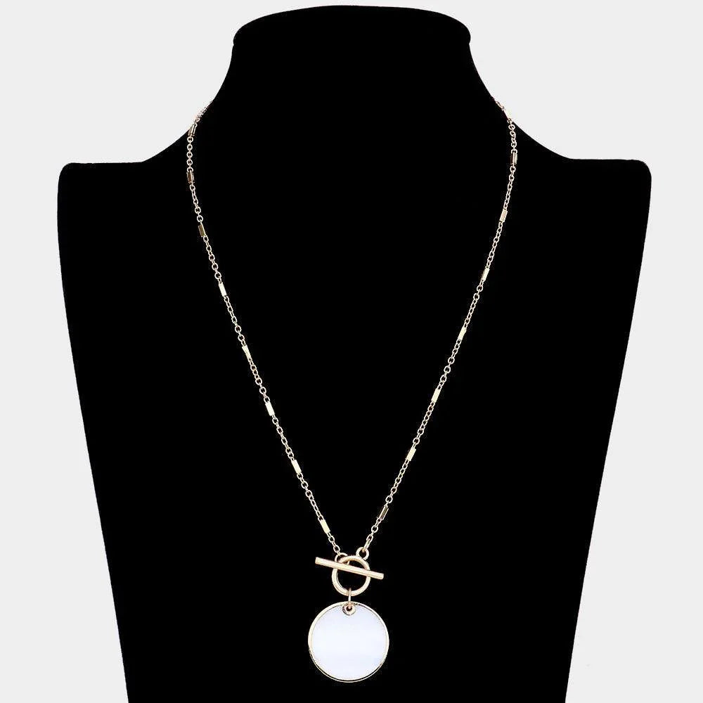 Mother of Pearl Round Pendant Toggle Long Necklace - Jewelry Store by Erik Rayo