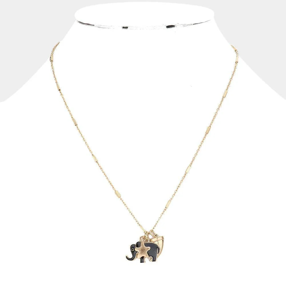 Gold Enamel Elephant Metal Horn Star Pendant Necklace - Jewelry Store by Erik Rayo