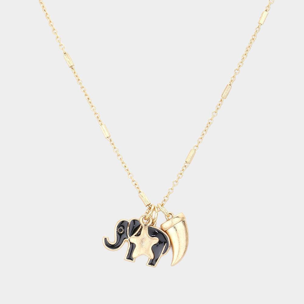 Gold Enamel Elephant Metal Horn Star Pendant Necklace - Jewelry Store by Erik Rayo