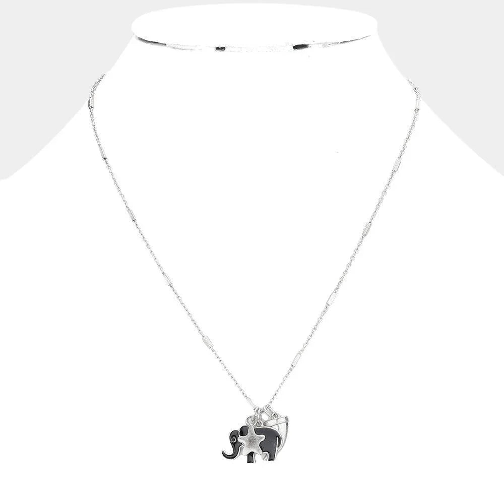 Silver Enamel Elephant Metal Horn Star Pendant Necklace - Jewelry Store by Erik Rayo