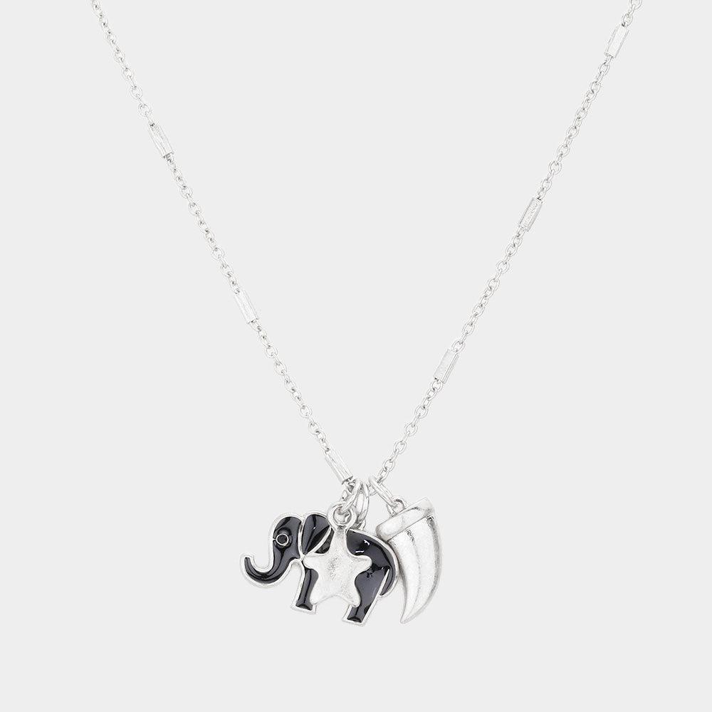 Silver Enamel Elephant Metal Horn Star Pendant Necklace - Jewelry Store by Erik Rayo