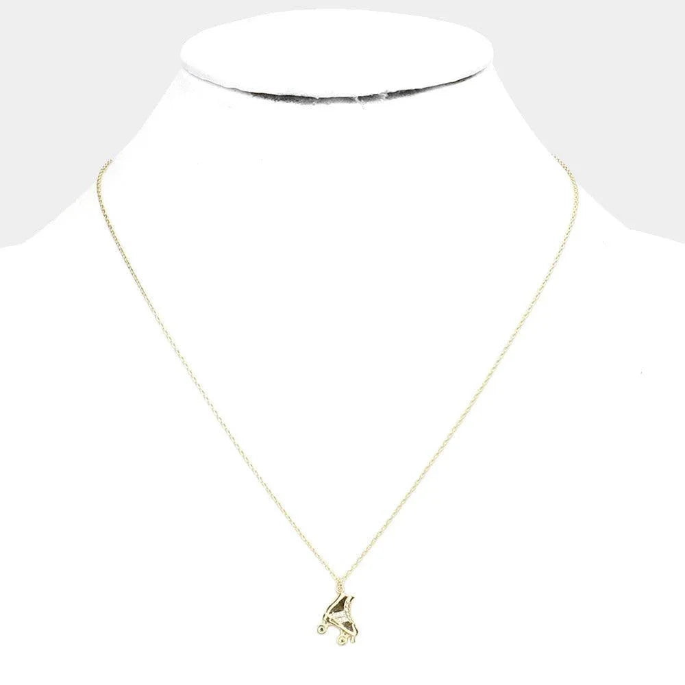 Gold Brass Metal Stone Embellished Roller Skate Pendant Necklace - Jewelry Store by Erik Rayo