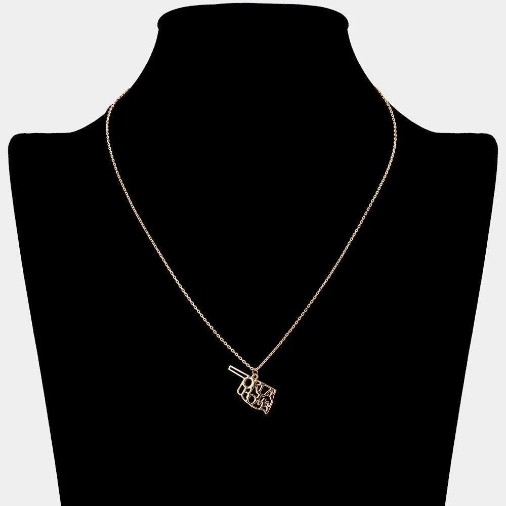 Gold Oklahoma State Map Pendant Necklace - Jewelry Store by Erik Rayo
